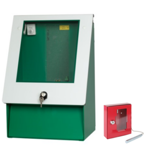 DefibCab Defibrillator Schutzschrank Außenbereich mit Zylinderschloss (inkl. Notschlüsselkasten)