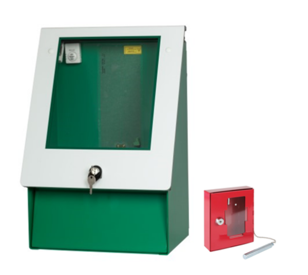 DefibCab Defibrillator Schutzschrank Außenbereich mit Zylinderschloss (inkl. Notschlüsselkasten)