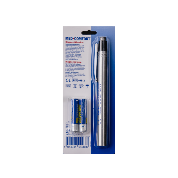 Med-Comfort Diagnostikleuchte Pupillenleuchte silber mit Steckclip & Druckknopf