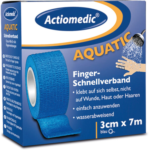 ACTIOMEDIC AQUATIC Schnellverband, blau, 3 cm x 7 m, selbsthaftend