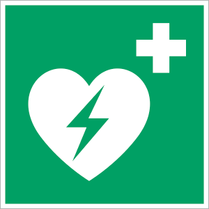 Automatisierter externer Defibrillator (AED) Symbol nach ISO 7010 – Folie (100 × 100 mm)