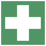 Erste Hilfe Symbol nach ISO 7010 – selbstklebende Folie (100 × 100 mm)