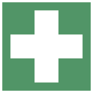 Erste Hilfe Symbol nach ISO 7010 – selbstklebende Folie (100 × 100 mm)