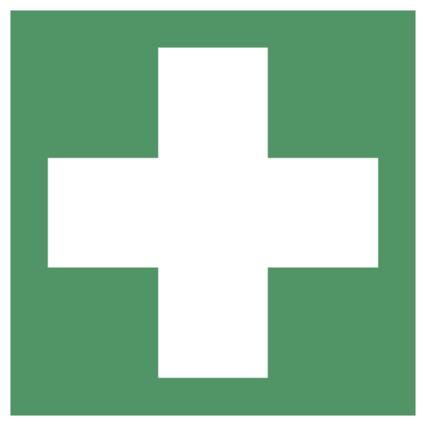 Erste Hilfe Symbol nach ISO 7010 – selbstklebende Folie (100 × 100 mm)