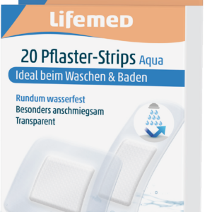 Lifemed® Pflaster-Strips „Aqua“ – transparent, wasserfest (20 Stück, 2 Größen)