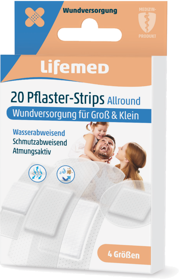 Lifemed® Pflaster-Strips „Allround“ – halbtransparent (20 Stück, 4 Größen)