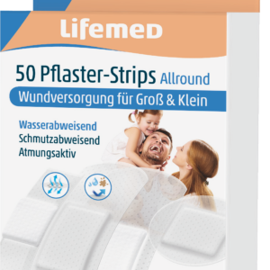 50 Lifemed Pflaster-Strips halbtransparent „Allround“ – 4 Größen