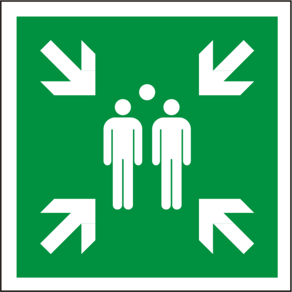 Rettungsschild Sammelstelle nach ISO 7010 – 200 x 200 mm – Selbstklebende HQ-Folie