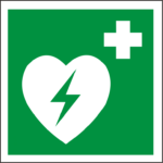 Rettungsschild Defibrillator E010 nach ISO 7010 – Kunststoffschild 150 x 150 mm